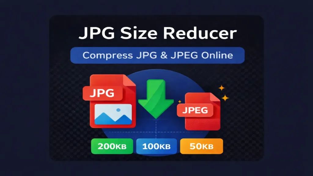 JPG size reducer tool to compress JPG and JPEG online to 200KB, 100KB and 50KB without losing quality