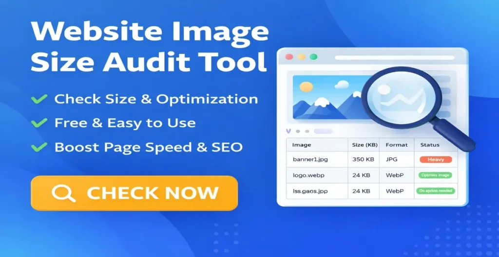 Website image size audit tool to check image size and optimization issues online