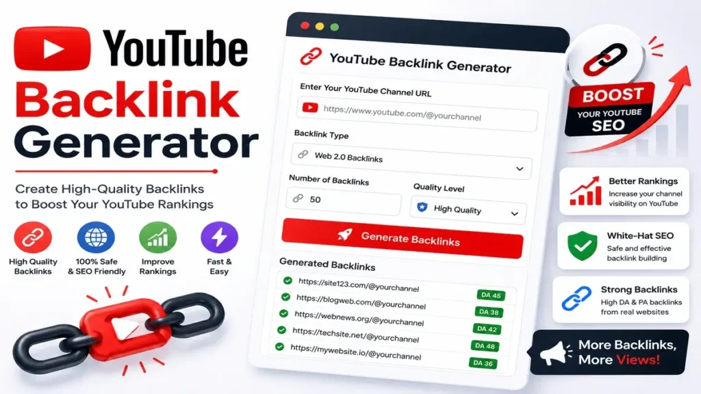 YouTube Backlink Generator tool - by masroor dev